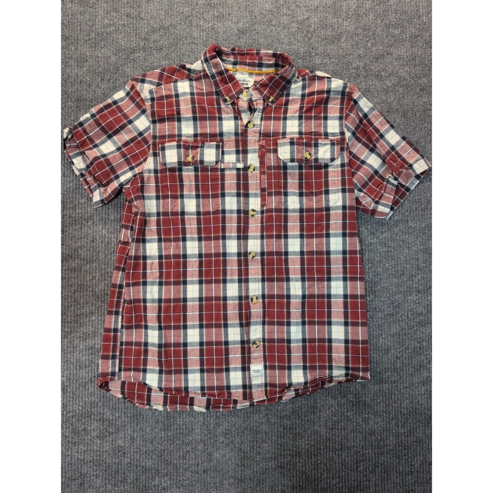 EDDIE BAUER Workwear Foreman Men's Plaid Short Sleeve Button Down Shirt Size XL